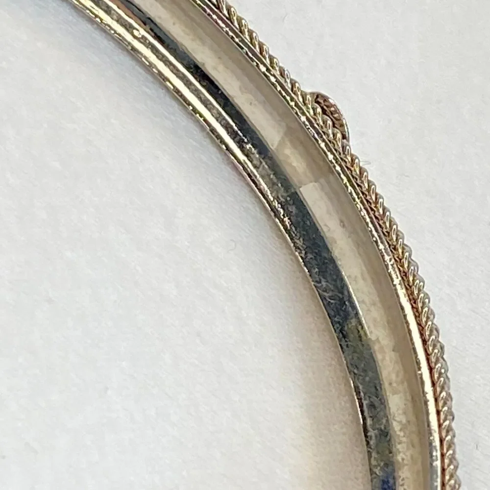 Silver Tone Ornate Bangle Clear Rhinestones and Filigree Embellishments